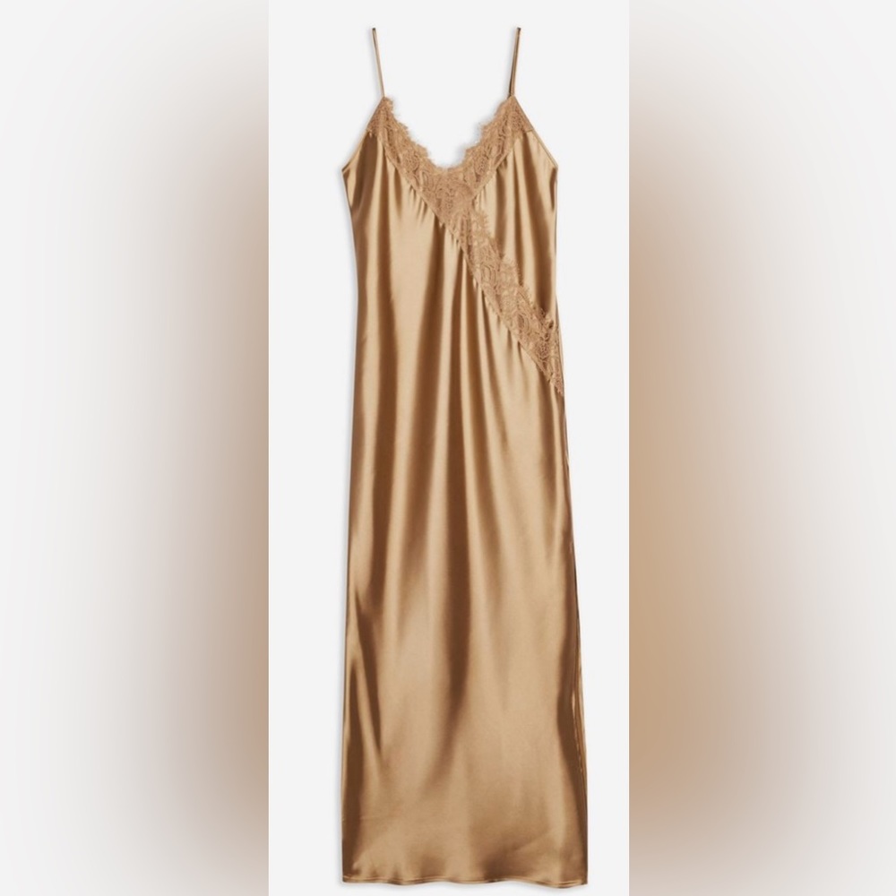 Topshop Bronze Lace Satin Slip Dress NWT